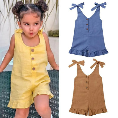 Linen Romper with Ruffles for Kids Magenta Sugarplum