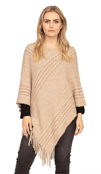 Striped Tassel Accented Poncho Mauve Jasper