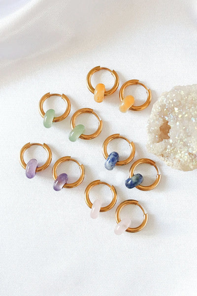 Removable Natural Crystals Beads | 24 Karats Hoop Earrings Ultramarine Birch