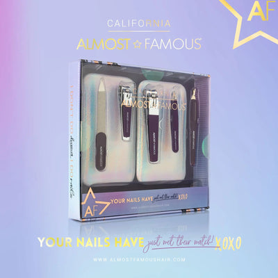 Almost Famous Manicure Kit w/ Silver Holographic travel case Sky Blue Thrace